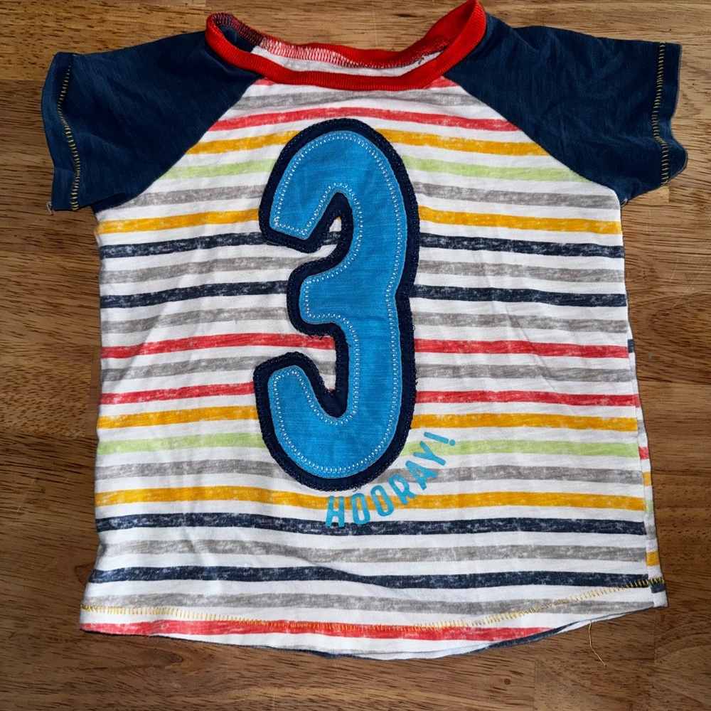 Striped Kids T-Shirt with Number 3